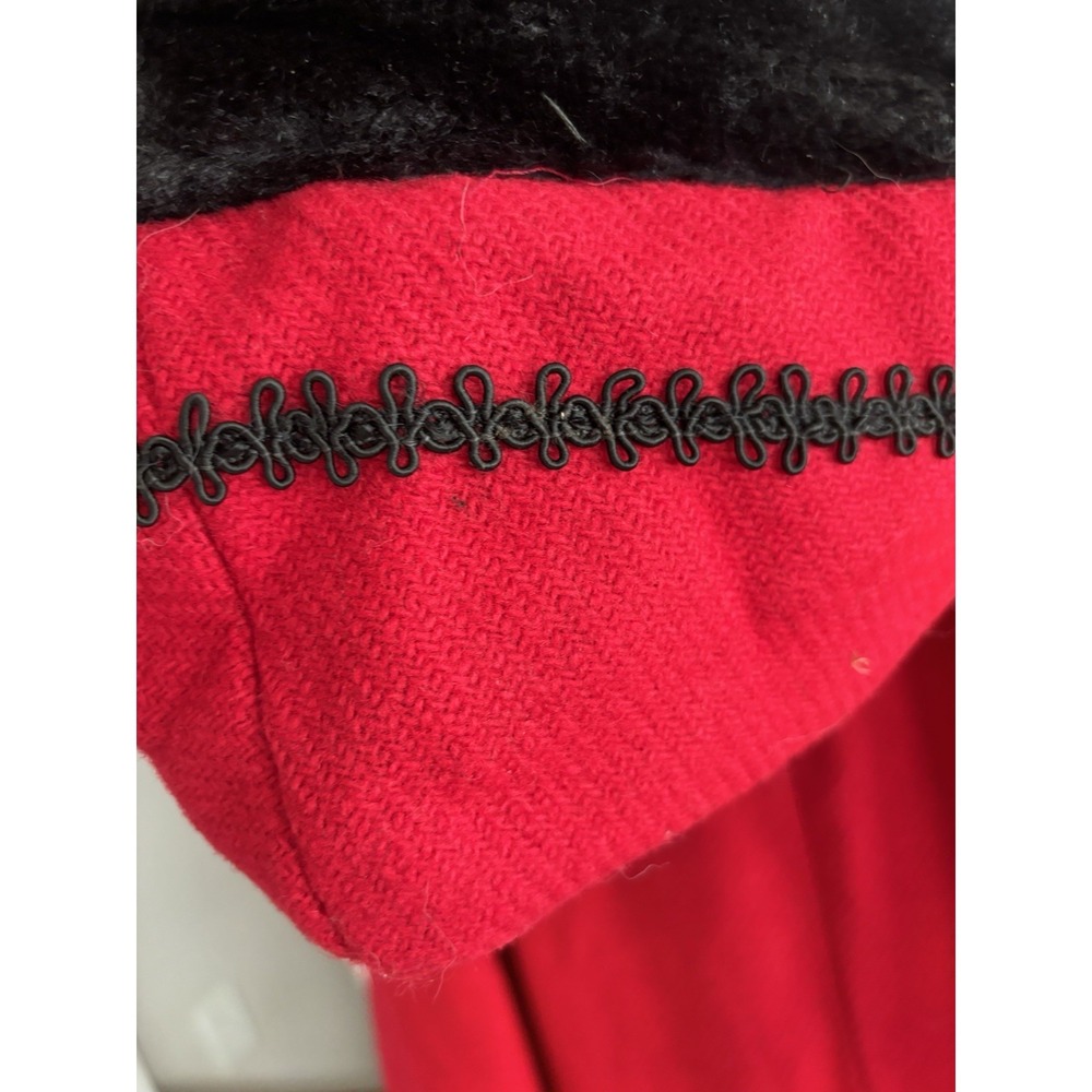Vintage 1960s Red Princess Coat Wool Black Faux Fur Trim Hoood Long Sz S A-Line - Picture 15 of 16